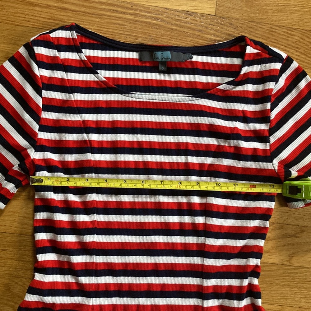 Eva Franco short sleeved red white and navy blue striped top sz S - Picture 6 of 8